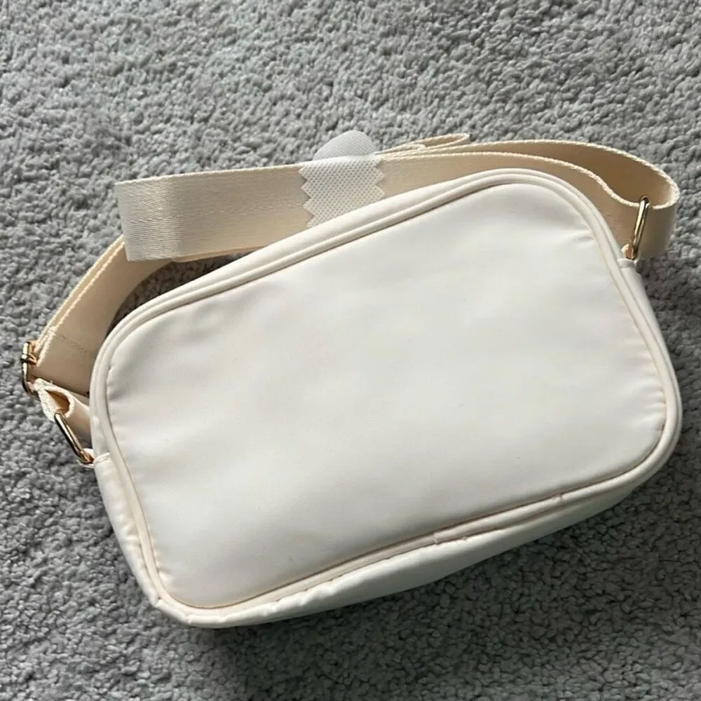 NWT Gorgeous Biossance White/ Ivory Satin Light Cushion adjustable crossbody bag